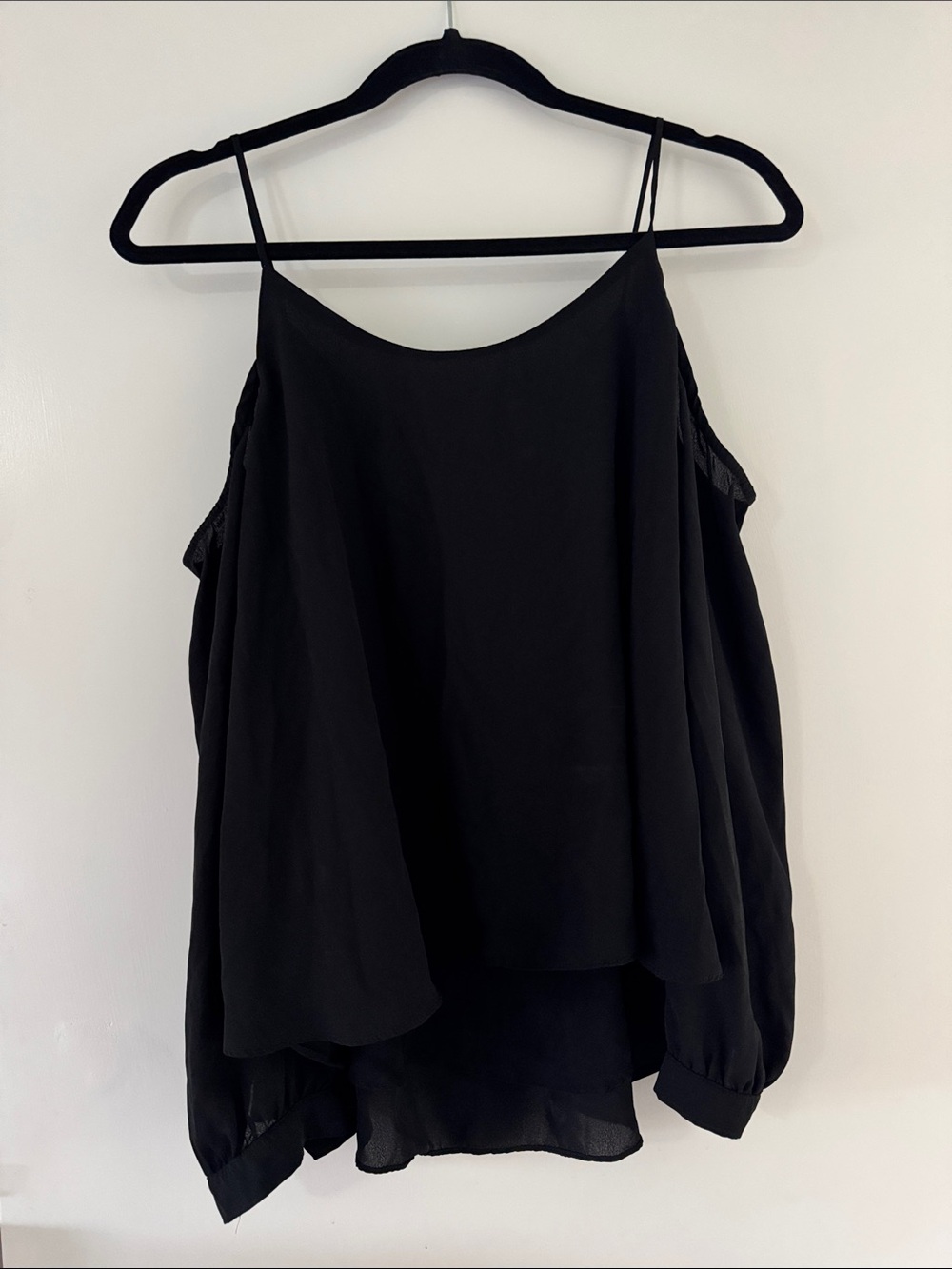 Paper Crane Black Cold-Shoulder Spaghetti Strap Blouse